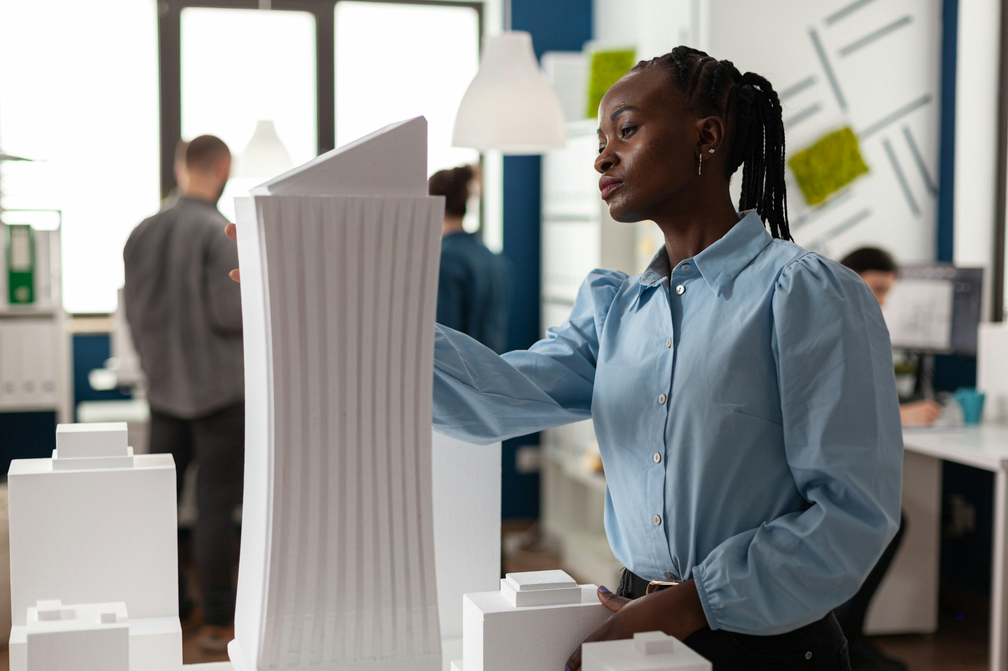 African american architect constructor at office